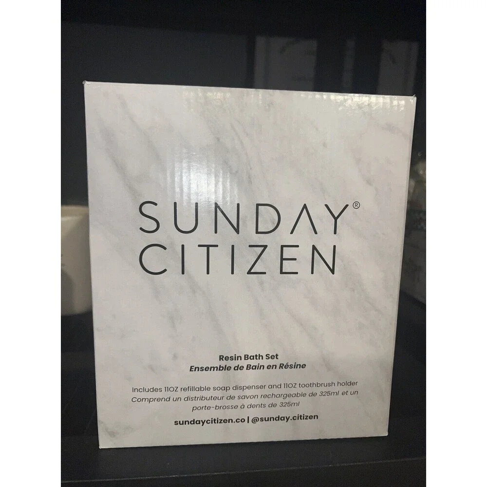 Sunday Citizen Bath Set Decor Faux Marble Soap Dispenser Toothbrush Cup New